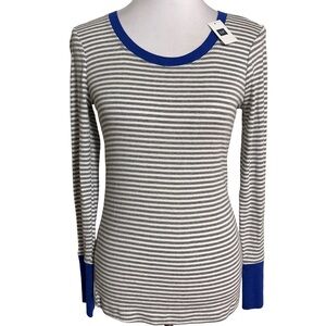 GAP Women's Long Sleeve Gray and Blue Striped Top